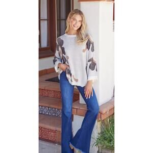 Jodifl Just You Wait Boho Floral‎ Roll Sleeve Oversized Sweater Size Small